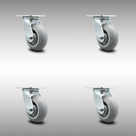 Service Caster 5 Inch SS Thermoplastic Rubber Wheel Swivel Caster Set with Roller Bearings SCC SCC-SS30S520-TPRRD-4